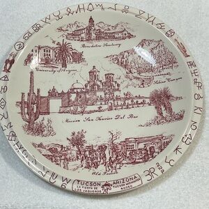Tucson Arizona Souvenir Plate with Red Illustrations